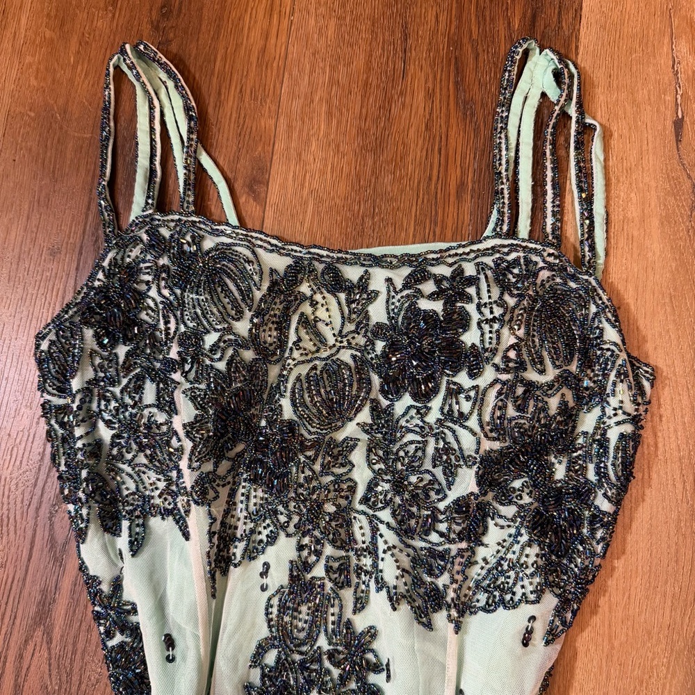 Vintage Y2K 100% Silk Beaded Dress Vintage Beaded Dress Mesh Vintage Prom Dress - Picture 5 of 17